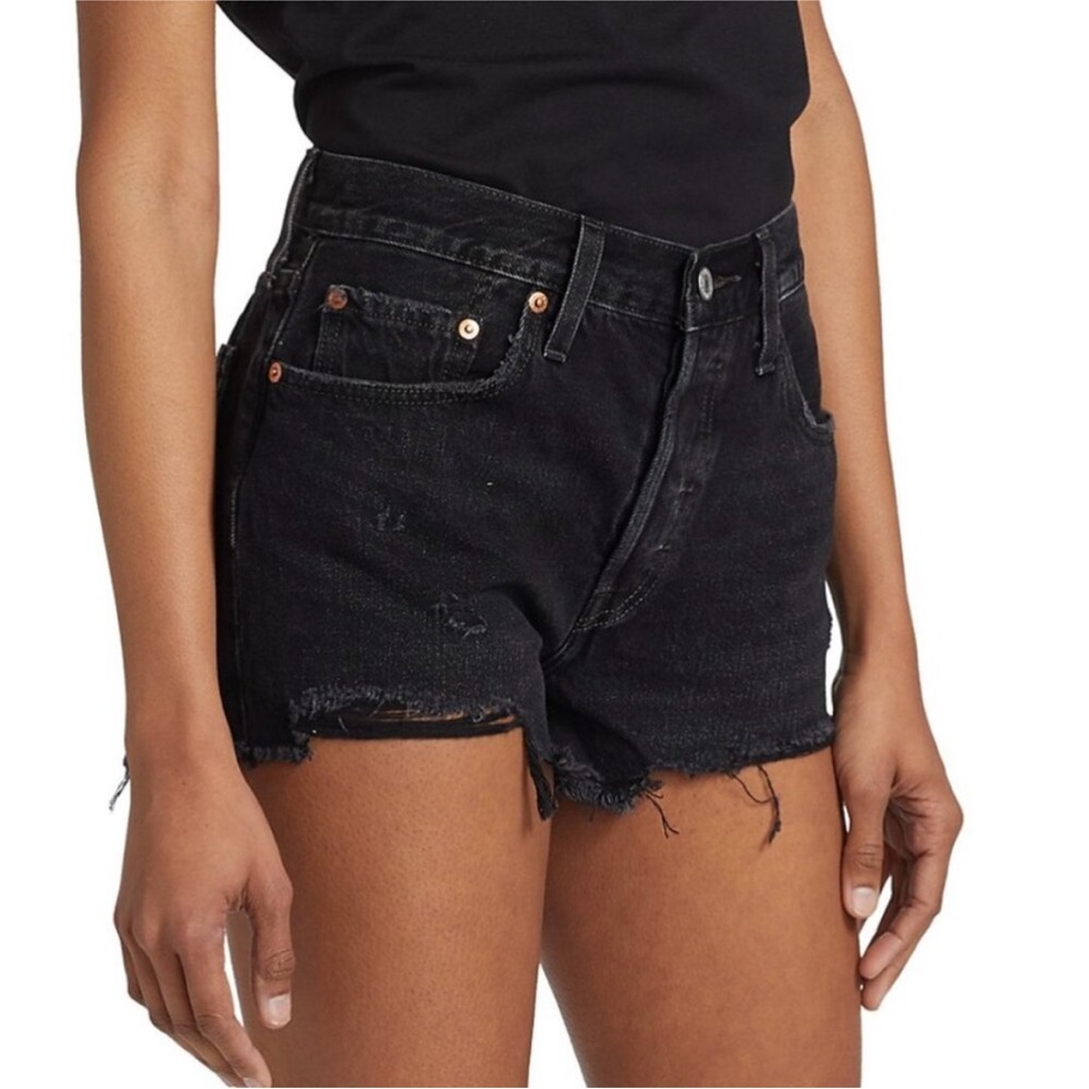 Levi’s 501 High Rise Original Fit Distressed Denim Jean Shorts Wise Up Black - Picture 5 of 16